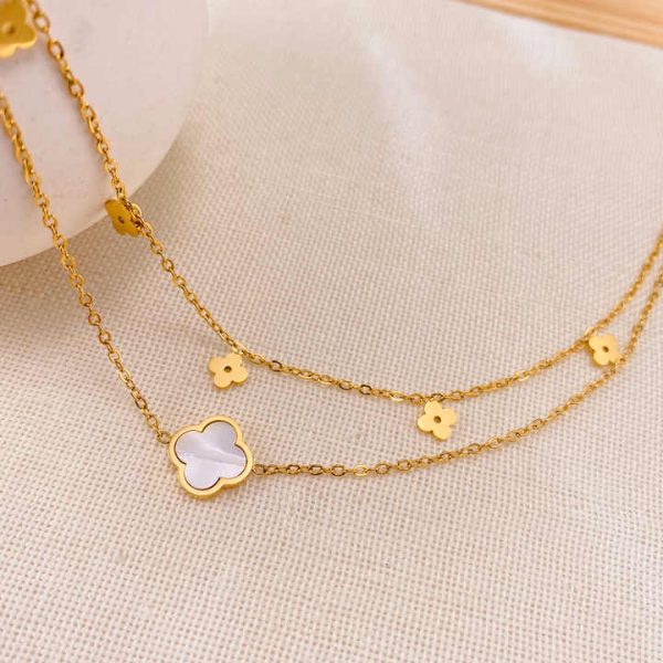 Fashion Niche Carved Blank Flower Double-Layer Foot Chain Stainless Steel Women'S Ankle Chain with White Shell