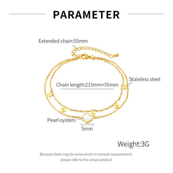 Fashion Niche Carved Blank Flower Double-Layer Foot Chain Stainless Steel Women'S Ankle Chain with White Shell