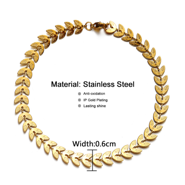Non Tarnish Custom Fashion Women Sexy Luxury Jewelry Wheat Chain Summer 18K Gold Plated Stainless Steel Anklets
