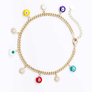 Colorful Eye Shape Thin Anklet Plated Chain Anklet Fashion Tarnish Free Luxury Anklets