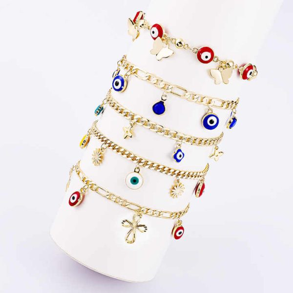 Colorful Eye Shape Thin Anklet Plated Chain Anklet Fashion Tarnish Free Luxury Anklets