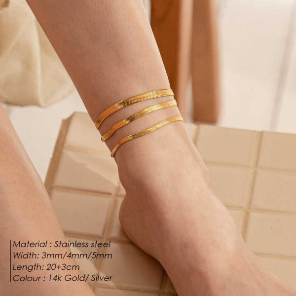 EManco Women's Fine Stainless Steel Gold Plated Flat Snake Chain Anklet Bracelet Pearl Foot Chain Party Real Gold Anklets