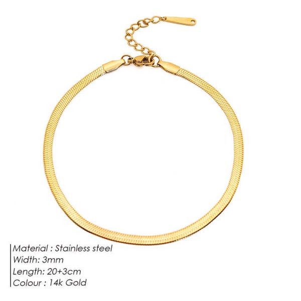 EManco Women's Fine Stainless Steel Gold Plated Flat Snake Chain Anklet Bracelet Pearl Foot Chain Party Real Gold Anklets