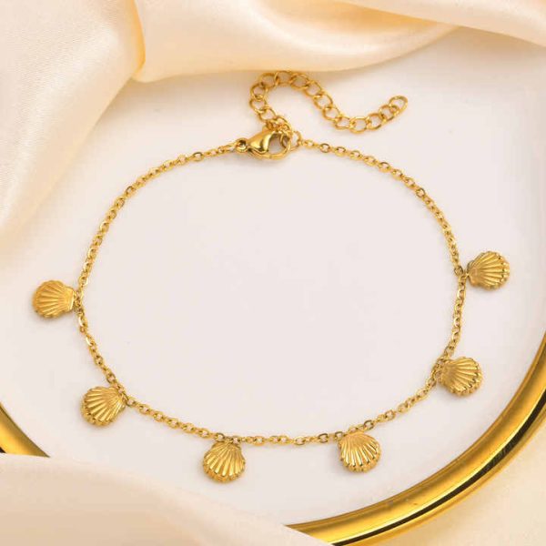 18K PVD conch pendant ankle chain, fashionable and personalized stainless steel shell ankle chain