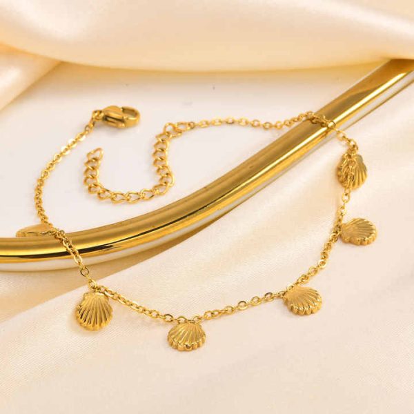 18K PVD conch pendant ankle chain, fashionable and personalized stainless steel shell ankle chain