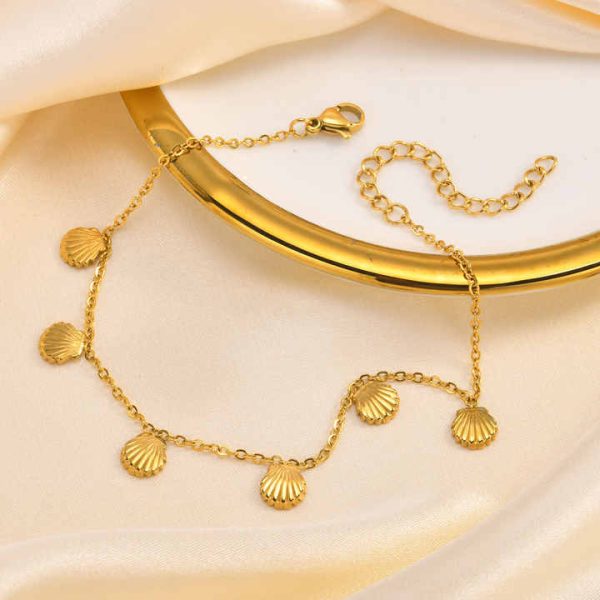 18K PVD conch pendant ankle chain, fashionable and personalized stainless steel shell ankle chain