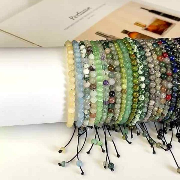Trendy Adjustable Natural Stone Anklet for Women - Beaded Healing Energy Crystal Foot Jewelry