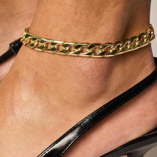 Fashion Cuban Link Gold Plated Stainless Steel Foot Chain Anklet Sexy Women's Cuban Anklet