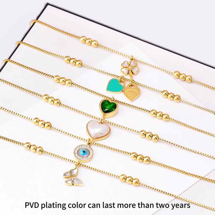 Tarnish-Free Waterproof Stainless Steel Anklet - Cute Gold Plated Beaded Chain with Heart and Butterfly Pendants for Women, Wholesale Jewelry
