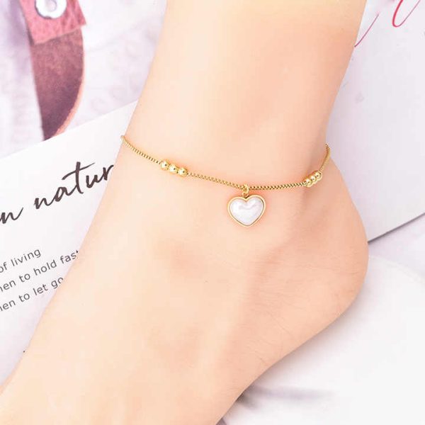 Tarnish Free Wholesale Stainless Steel Jewelry Waterproof Fashion Gold Plated Beaded Chain Heart Eyes Butterfly Pendant Anklet