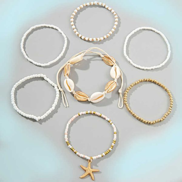 Custom Summer Beach Anklet Jewelry Gold Plated Alloy Starfish Shell Chain Bohemia Style Beaded Anklet