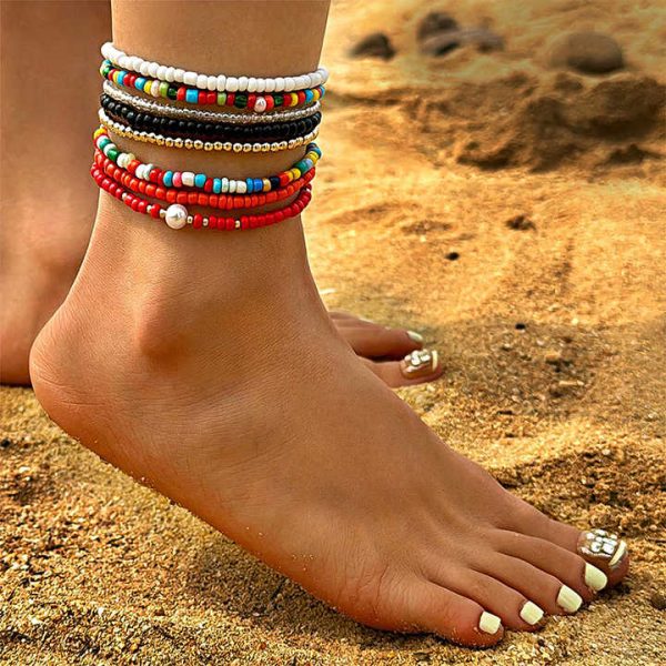 Custom Summer Beach Anklet Jewelry Gold Plated Alloy Starfish Shell Chain Bohemia Style Beaded Anklet