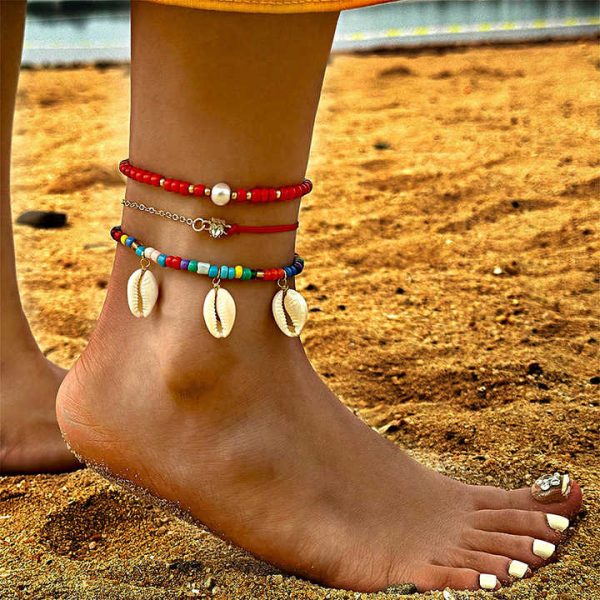 Custom Summer Beach Anklet Jewelry Gold Plated Alloy Starfish Shell Chain Bohemia Style Beaded Anklet