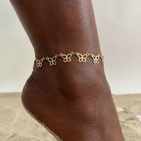 Fenny Jewelry Women's 18K PVD Plated Gold Anklet Romantic Crescent Star Heart Pendant Herringbone Stainless Steel Zircon Fashion