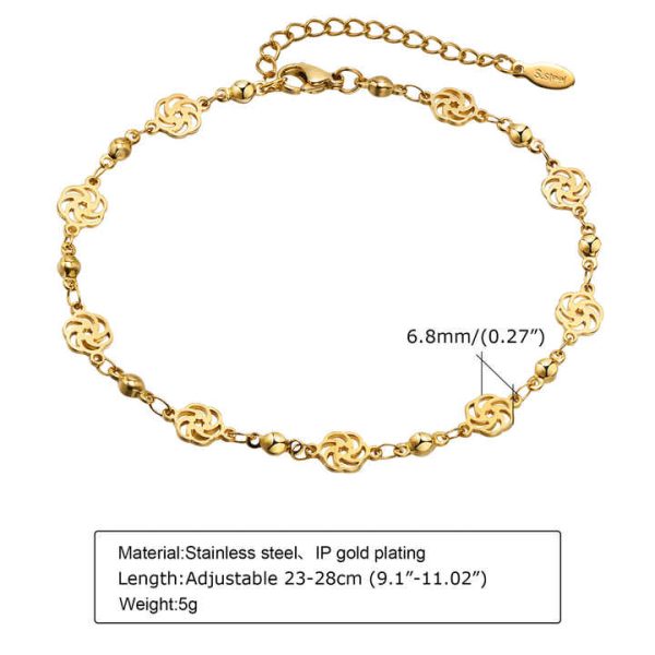 Fenny Jewelry Women's 18K PVD Plated Gold Anklet Romantic Crescent Star Heart Pendant Herringbone Stainless Steel Zircon Fashion
