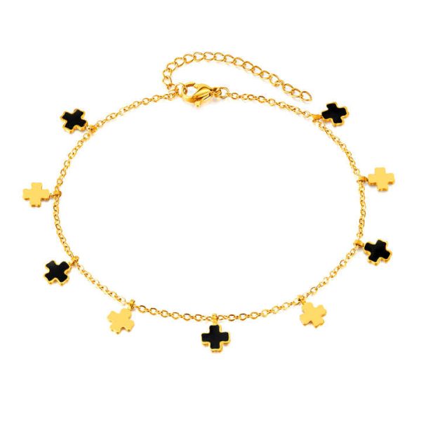 Classic Cross Anklet Stainless Steel Black Small Cross Anklet for Women