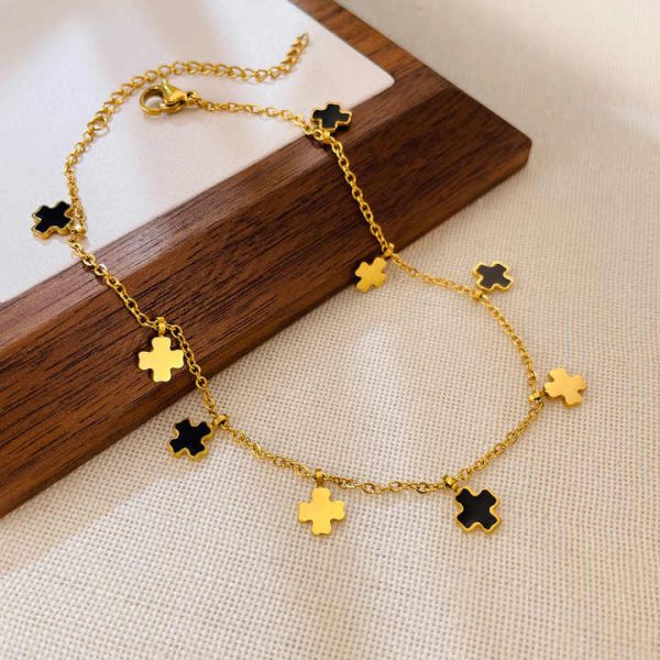Classic Cross Anklet Stainless Steel Black Small Cross Anklet for Women