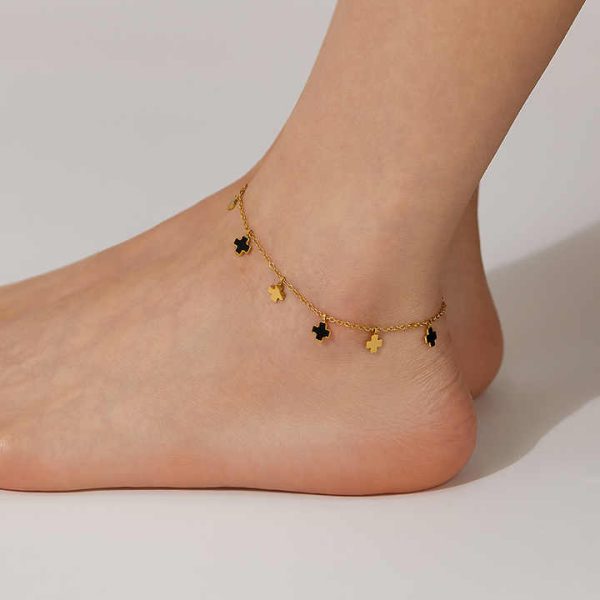Classic Cross Anklet Stainless Steel Black Small Cross Anklet for Women