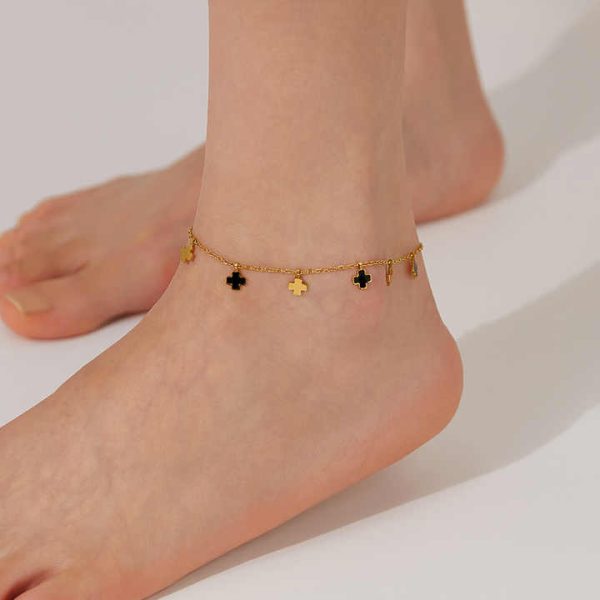 Classic Cross Anklet Stainless Steel Black Small Cross Anklet for Women