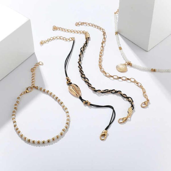 5pcs/Set Summer Ocean Beach Foot Chains Bohemia Jewelry Handmade Multi-Layer Anklets Beaded Sea Shell Geometric Anklets Women