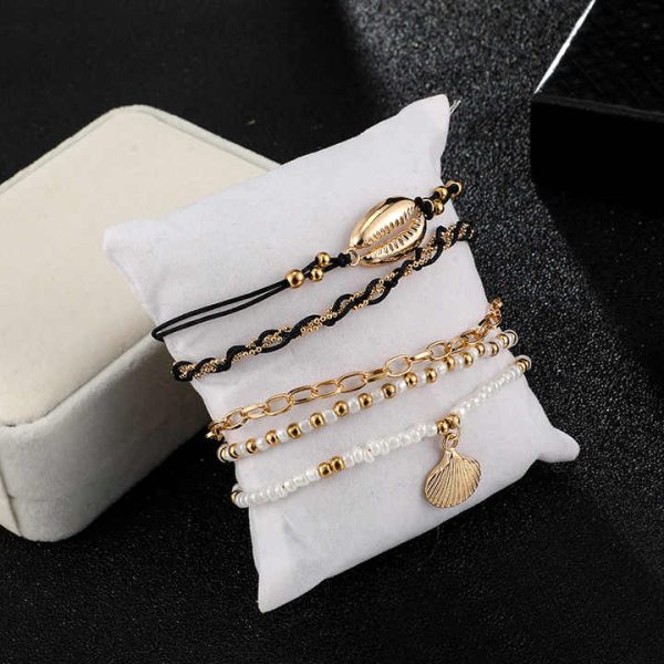 5pcs/Set Summer Ocean Beach Foot Chains Bohemia Jewelry Handmade Multi-Layer Anklets Beaded Sea Shell Geometric Anklets Women