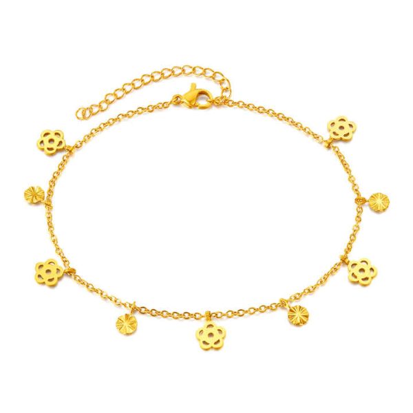 Niche Fashion High-End Women's Ankle Chain 18K Gold Plated Stainless Steel Hollowed Flower Foot Decoration