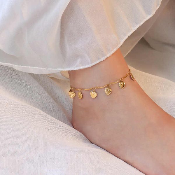 Fashion Jewelry Women's Anklet Multi Love Pendant Anklet Stainless Steel Plated 18K Gold Beach Anklet