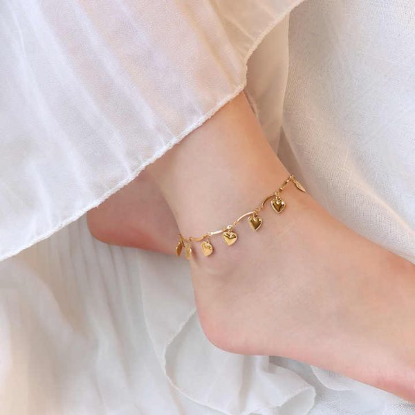 Fashion Jewelry Women's Anklet Multi Love Pendant Anklet Stainless Steel Plated 18K Gold Beach Anklet