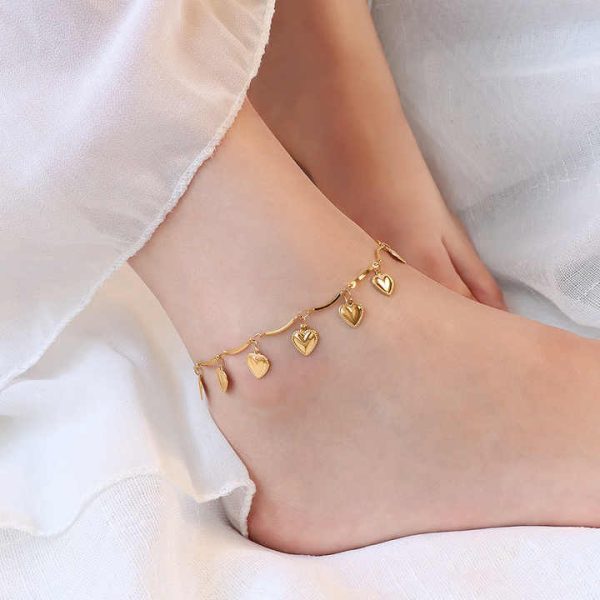 Fashion Jewelry Women's Anklet Multi Love Pendant Anklet Stainless Steel Plated 18K Gold Beach Anklet