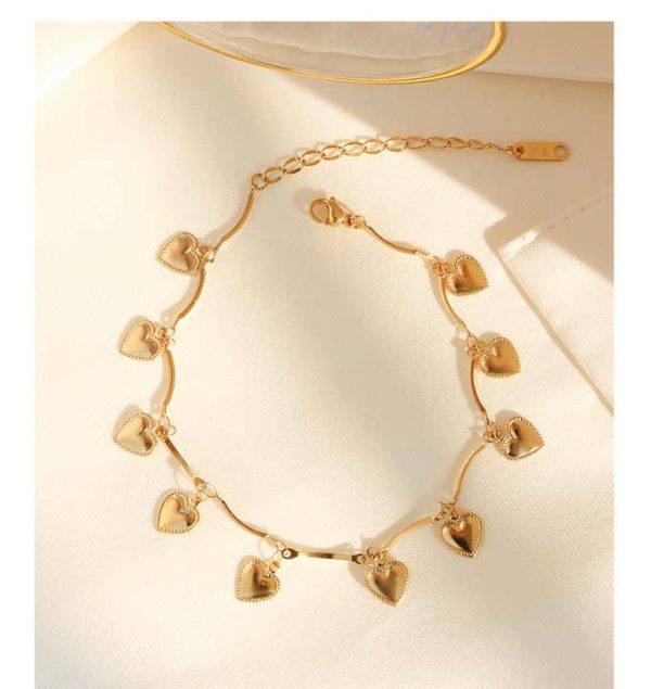 Fashion Jewelry Women's Anklet Multi Love Pendant Anklet Stainless Steel Plated 18K Gold Beach Anklet