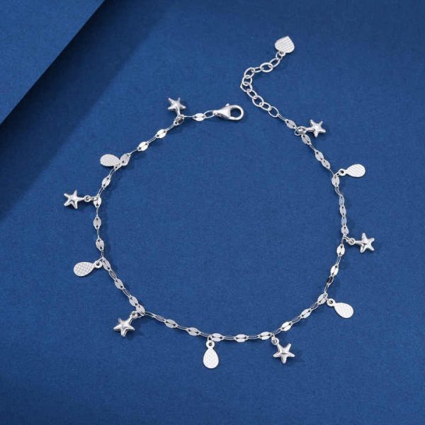 Romantic Jewelry 925 Sterling Silver Lip anklet Hanging Stars 18k Gold plated Ancle Chain Anklet Summer Beach Ladies anklet