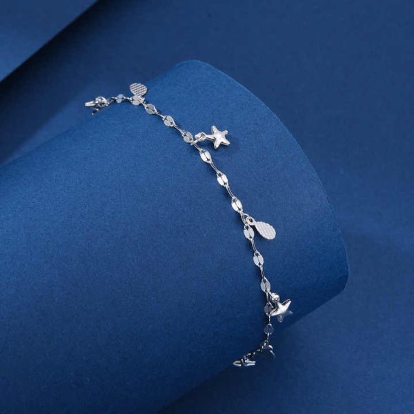 Romantic Jewelry 925 Sterling Silver Lip anklet Hanging Stars 18k Gold plated Ancle Chain Anklet Summer Beach Ladies anklet