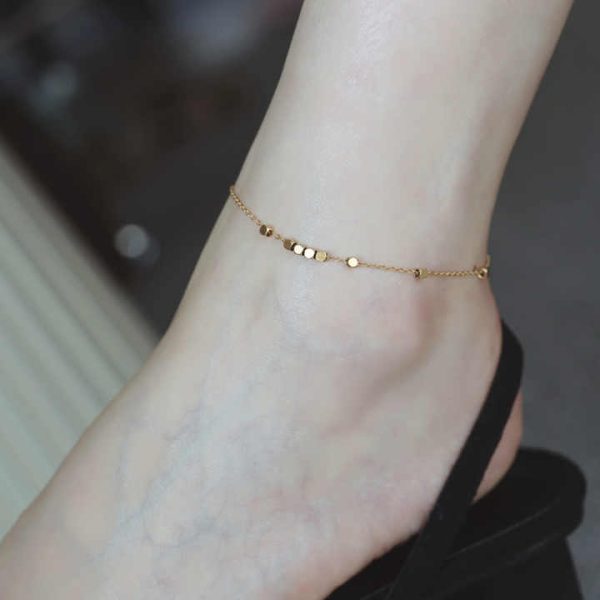 New Luxe Women's Gold-Plated Stainless Steel Anklet With Small Square Beads, Fade-Resistant