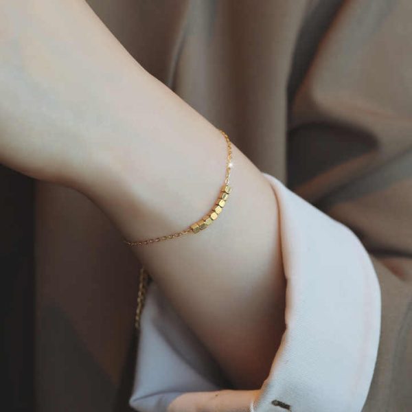 New Luxe Women's Gold-Plated Stainless Steel Anklet With Small Square Beads, Fade-Resistant
