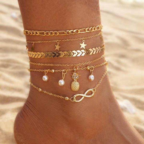Minimalist Diamond Bohemia Chain Fashion Anklets Set of 14K Gold Plated 925 Silver Anklets for Women Stainless Steel Jewelry