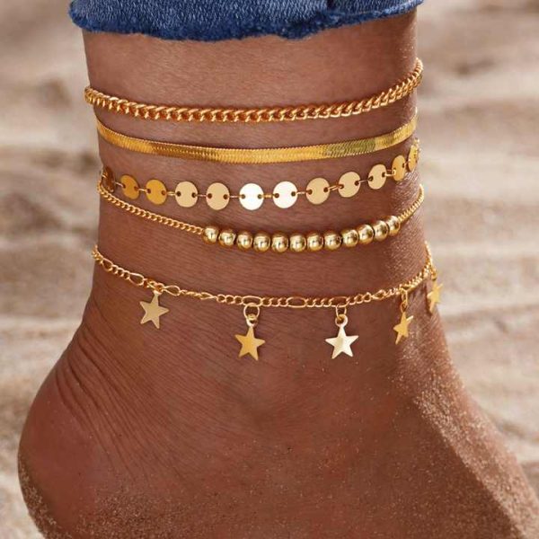 Minimalist Diamond Bohemia Chain Fashion Anklets Set of 14K Gold Plated 925 Silver Anklets for Women Stainless Steel Jewelry