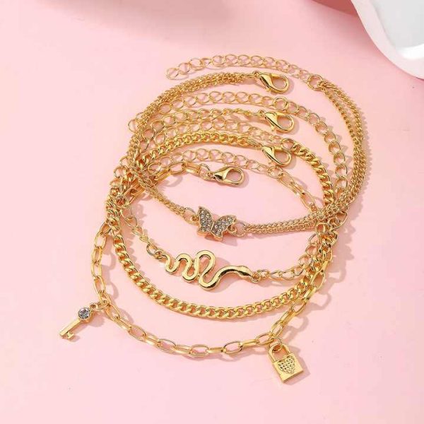 Minimalist Diamond Bohemia Chain Fashion Anklets Set of 14K Gold Plated 925 Silver Anklets for Women Stainless Steel Jewelry