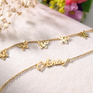 Trendy Double Layer Butterfly Pendant Stainless Steel Anklet Personalized Name Anklet for Anniversary Engagement Wedding Gift