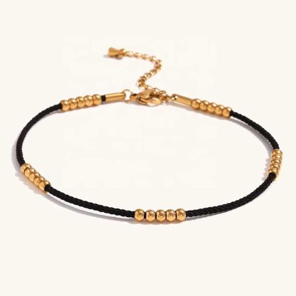 Trendy Waterproof Gold Plated Bead Chain Anklets 18K Gold Stainless Steel Chain Anklets