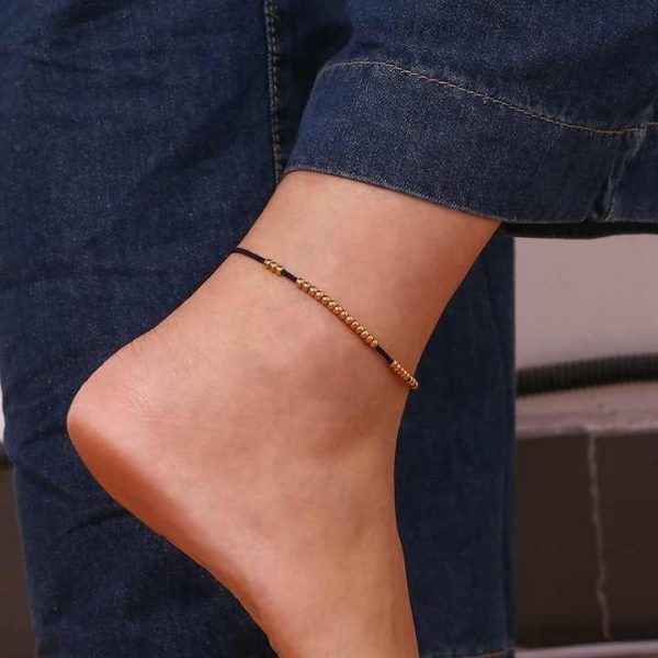 Trendy Waterproof Gold Plated Bead Chain Anklets 18K Gold Stainless Steel Chain Anklets
