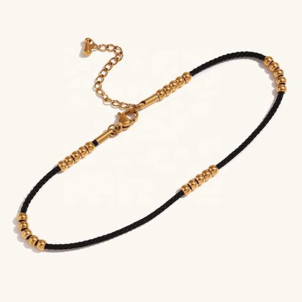 Trendy Waterproof Gold Plated Bead Chain Anklets 18K Gold Stainless Steel Chain Anklets