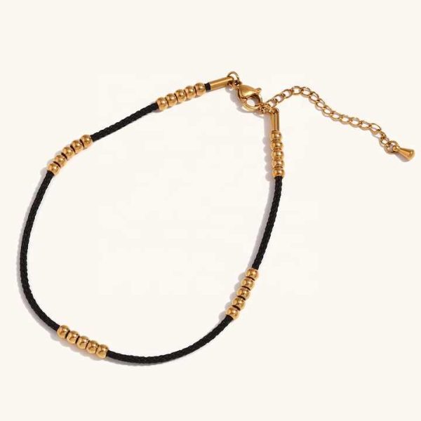Trendy Waterproof Gold Plated Bead Chain Anklets 18K Gold Stainless Steel Chain Anklets