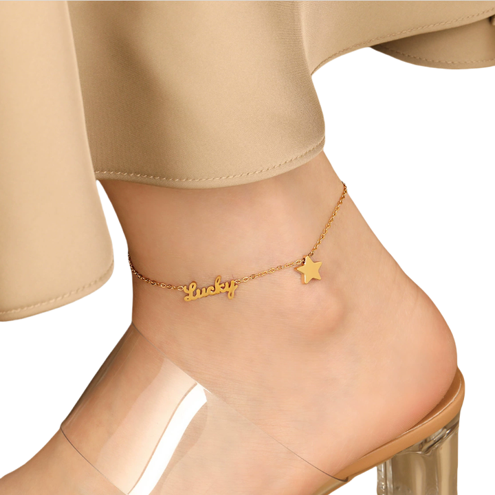 Minimalist Versatile Star Anklet for Women - Custom Name Gold Plated Stainless Steel Foot Jewelry Fashionable Lucky Ankle Chain