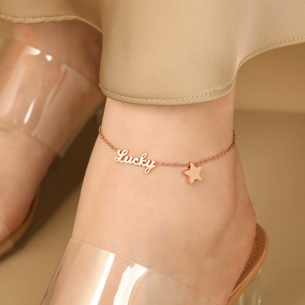 Minimalist Versatile Star Anklet for Women - Custom Name Gold Plated Stainless Steel Foot Jewelry Fashionable Lucky Ankle Chain