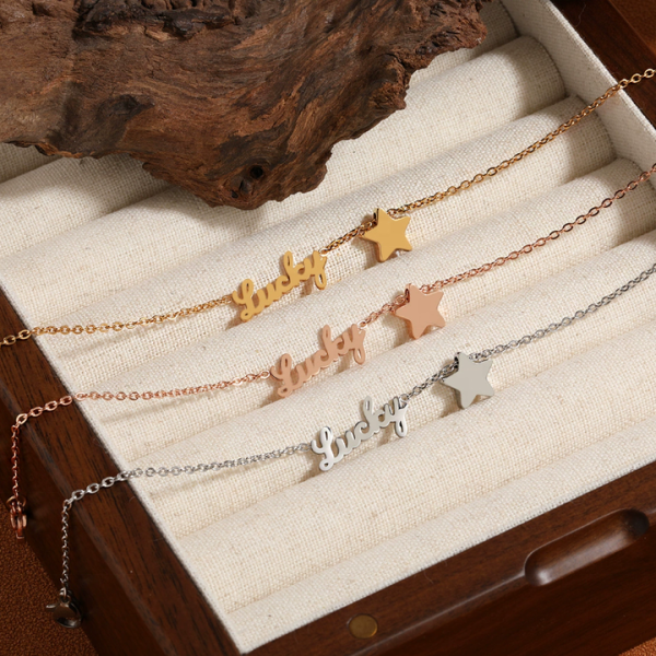 Minimalist Versatile Star Anklet for Women - Custom Name Gold Plated Stainless Steel Foot Jewelry Fashionable Lucky Ankle Chain