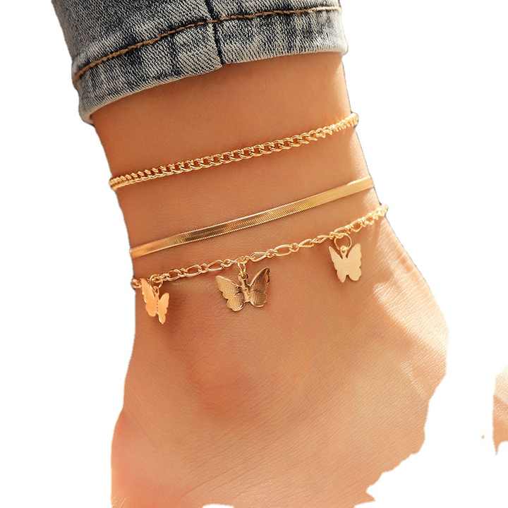 Trendy Multilayer Butterfly Anklet Gold Snake Chain Anklet Bracelet Fashion Women Summer Jewelry