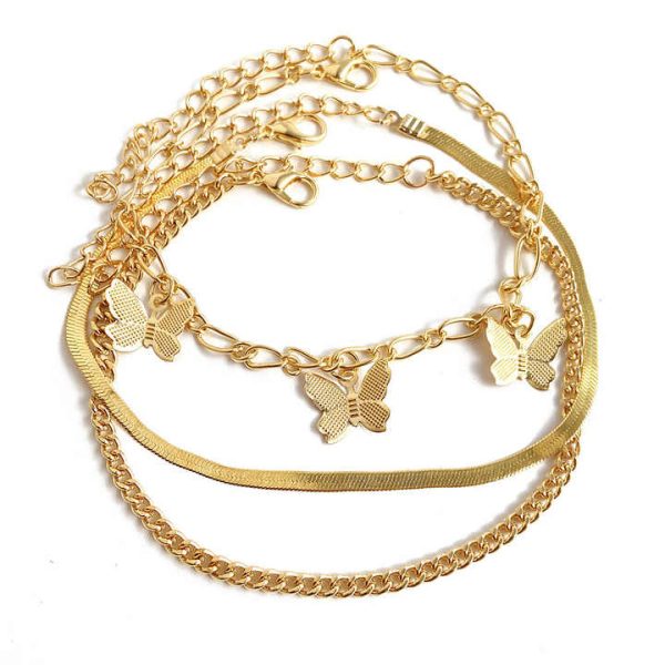 Trendy Multilayer Butterfly Anklet Gold Snake Chain Anklet Bracelet Fashion Women Summer Jewelry