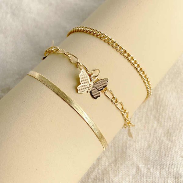 Trendy Multilayer Butterfly Anklet Gold Snake Chain Anklet Bracelet Fashion Women Summer Jewelry