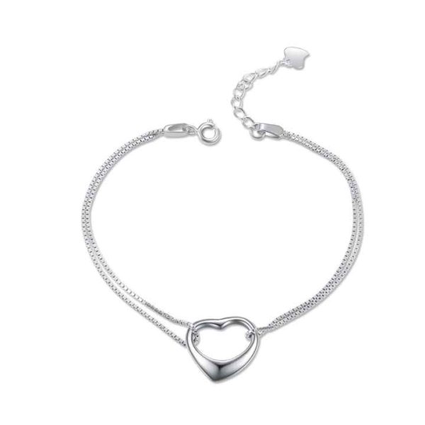 New Summer Accessory Gift for Women Hollow Love Foot Chain Stainless Steel Box Chain Layered Anklet Chain Simple Metal Rope