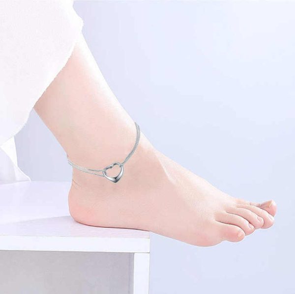 New Summer Accessory Gift for Women Hollow Love Foot Chain Stainless Steel Box Chain Layered Anklet Chain Simple Metal Rope